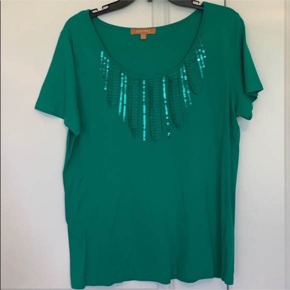 Ellen Tracy XL Emerald Green Sequined Blouse(NWOT) - Picture 1 of 7